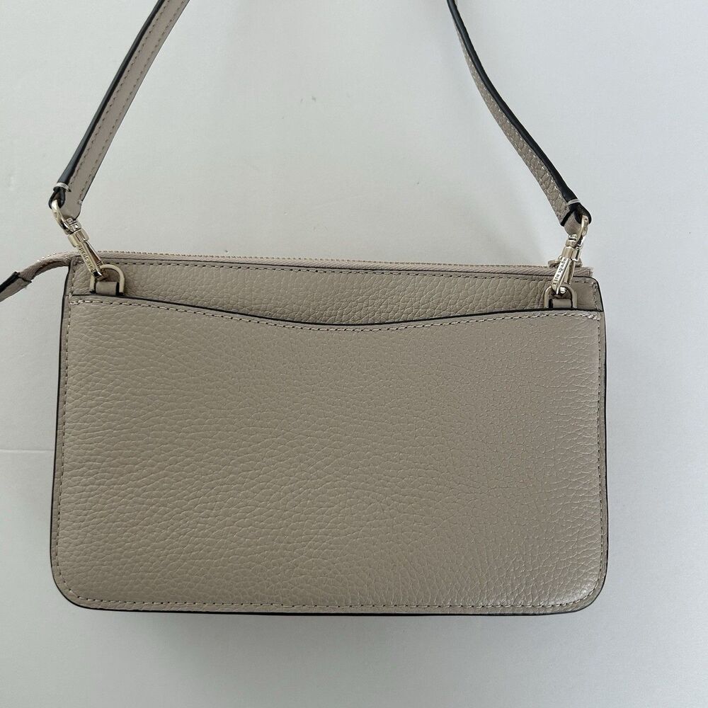Kate Spade Leila Small Flap Crossbody Bag Light Sand Leather Purse - Picture 4 of 14